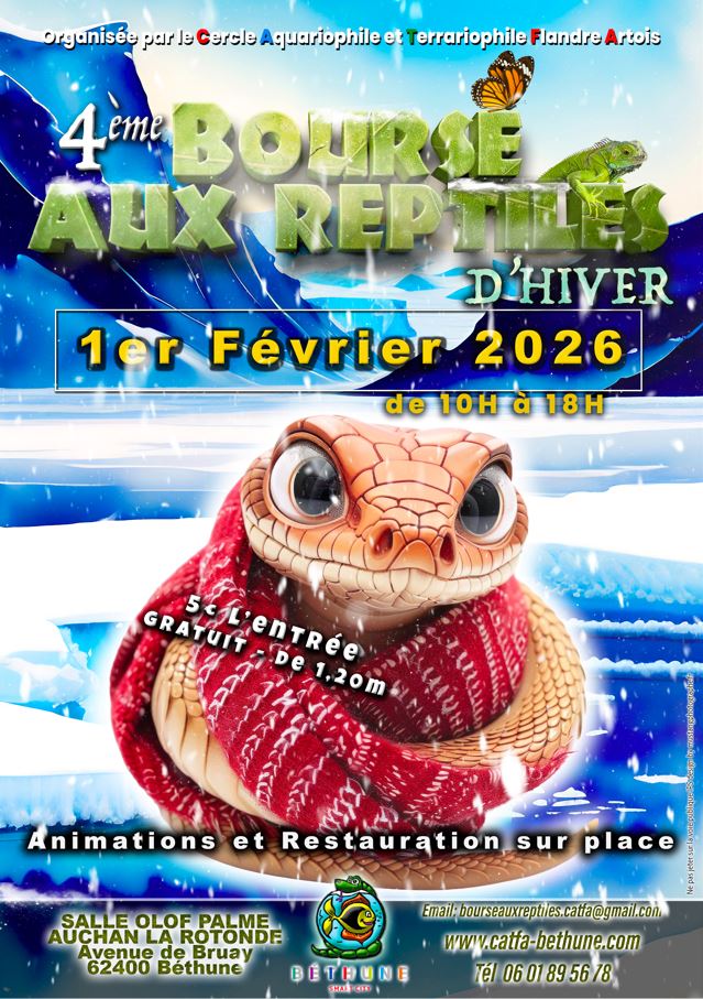 La quatri&egrave;me bourse aux reptiles d'hiver se tiendra le 1er f&eacute;vrier &agrave; B&eacute;thune