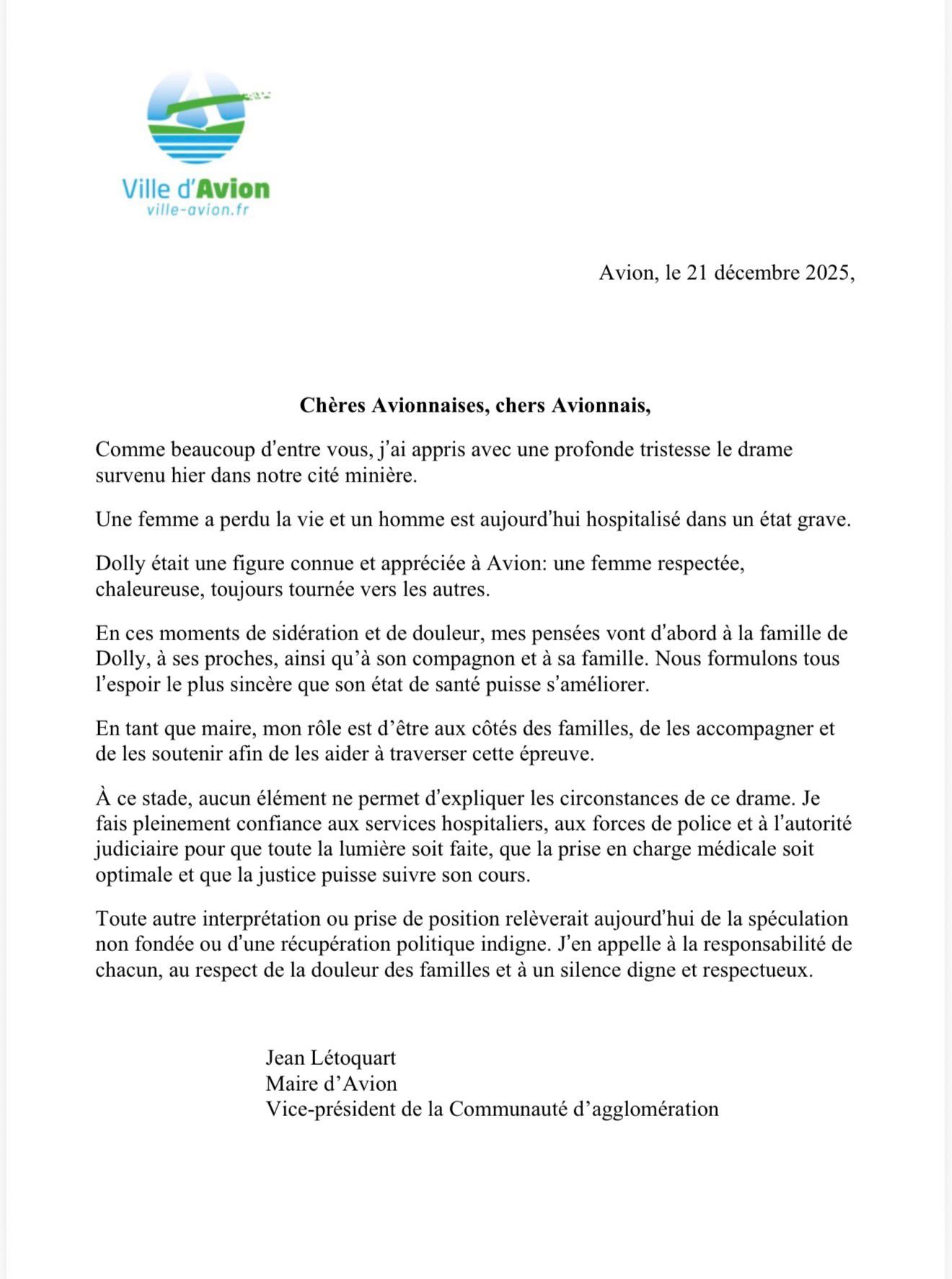 communiqu&eacute; de presse du maire d'Avion