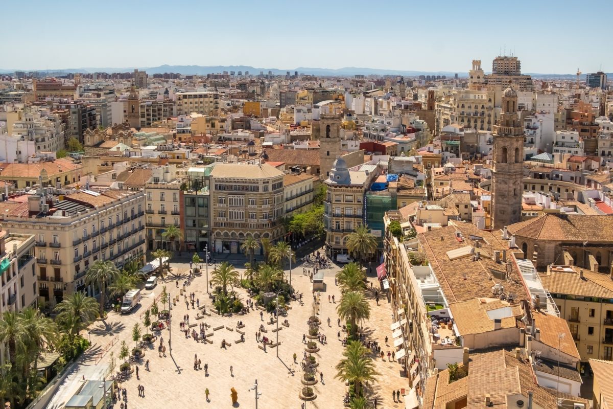 Vue de dessus de la Plaza de la Reina, Valence